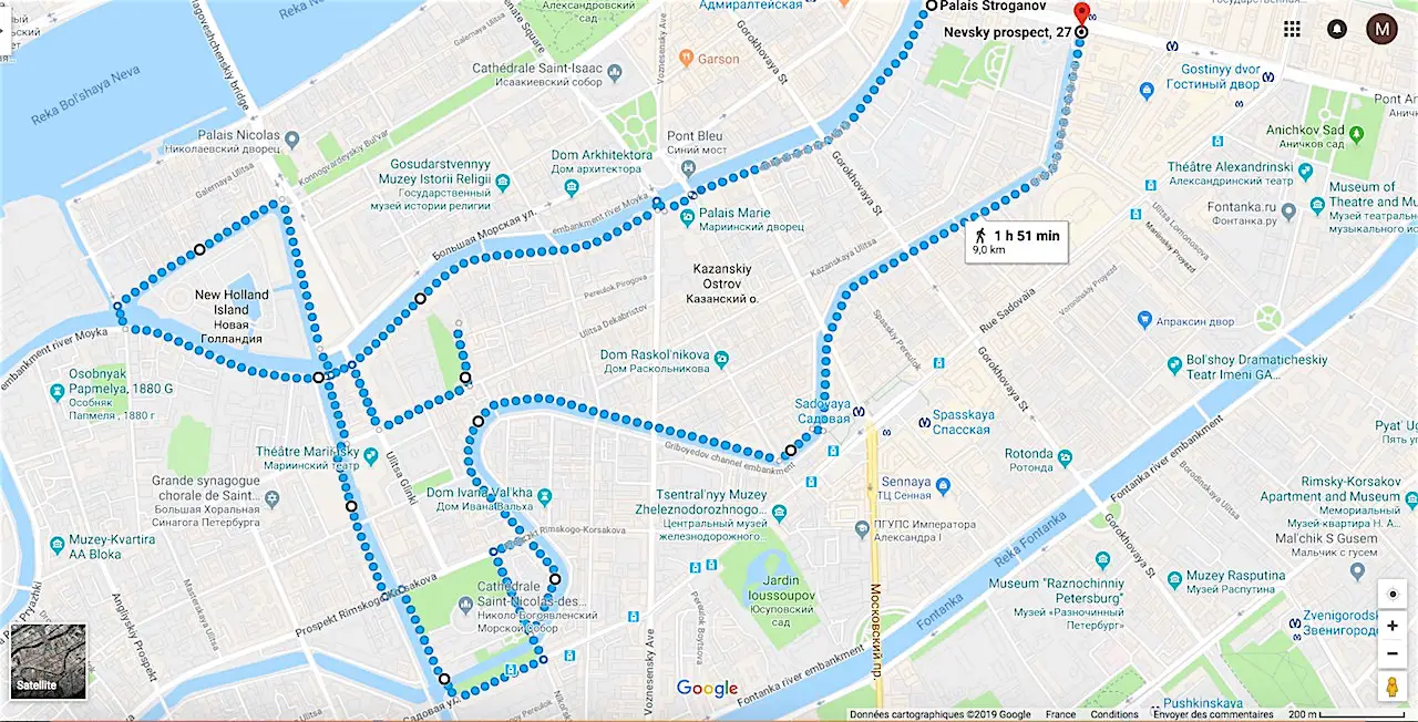 parcours sur les canaux de Saint-Pétersbourg