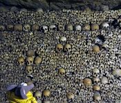 Les hagues d'ossements aux catacombes de Paris