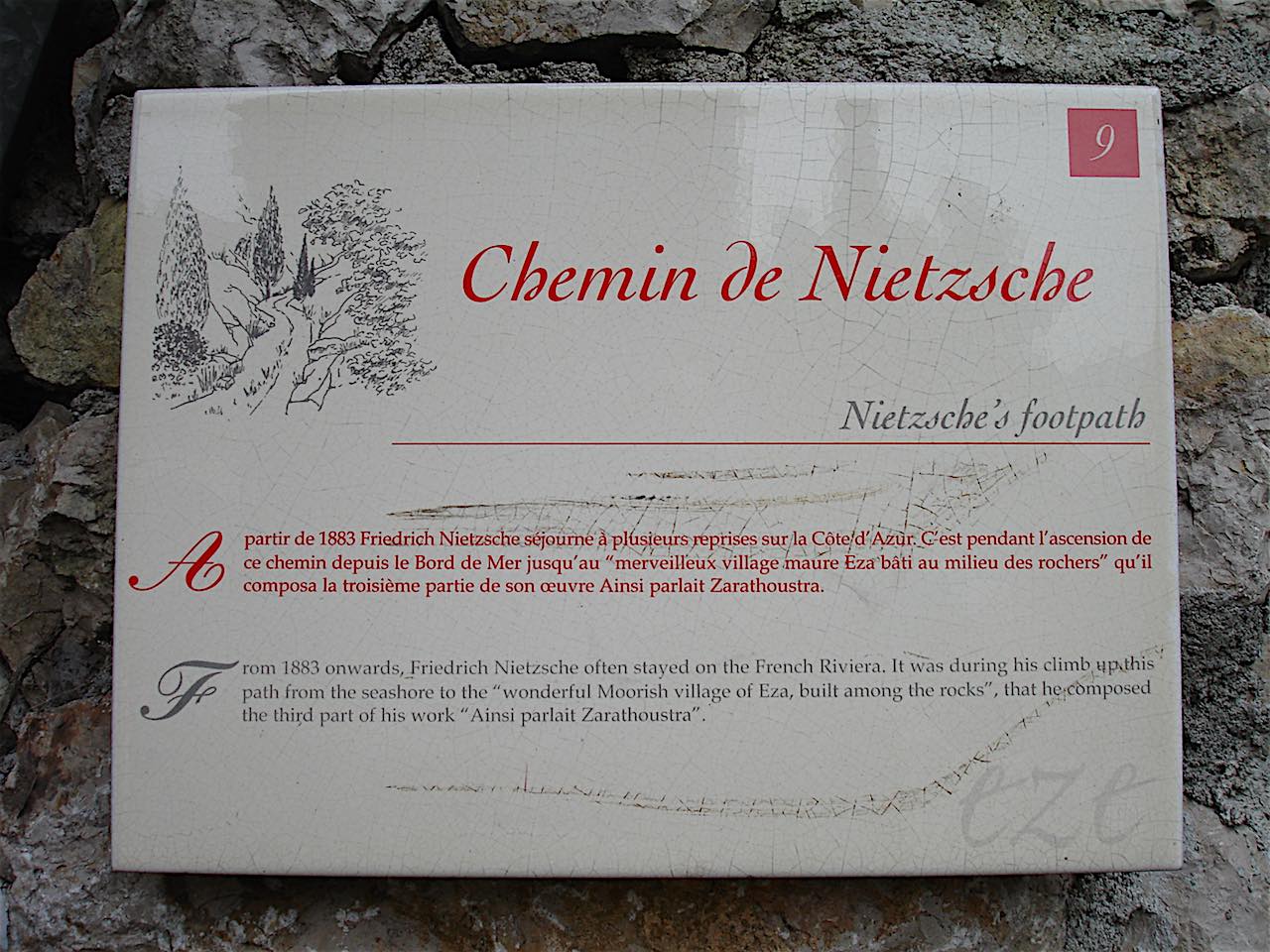 plaque émaillé du chemin de Nietzsche à Èze