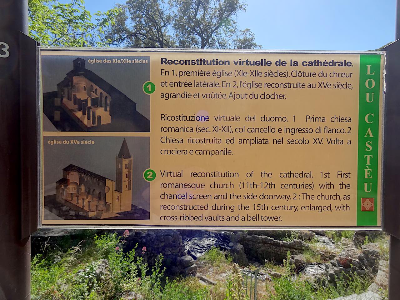 panneau de reconstitution de l'ancienne cathédrale de Nice sur la colline du chateau