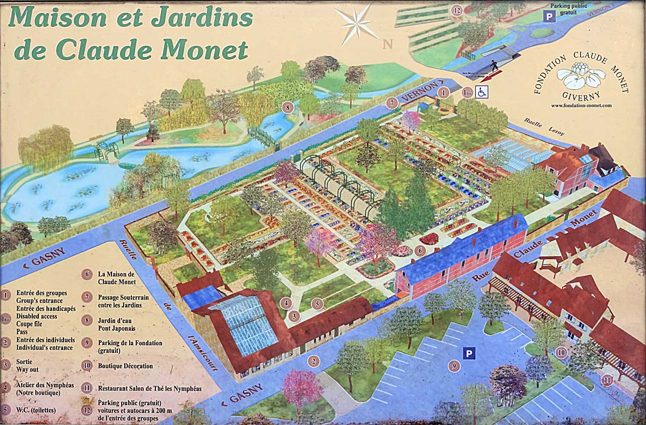 Plan des jardins de Claude Monet à Giverny