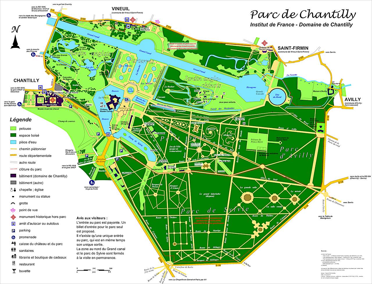 plan du parc du château de Chantilly