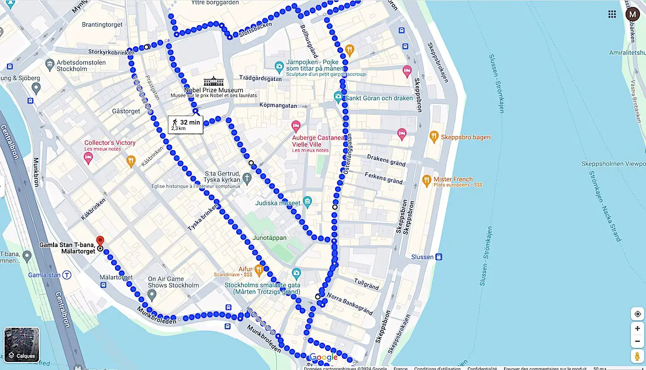 itinéraire schématique dans Gamla Stan