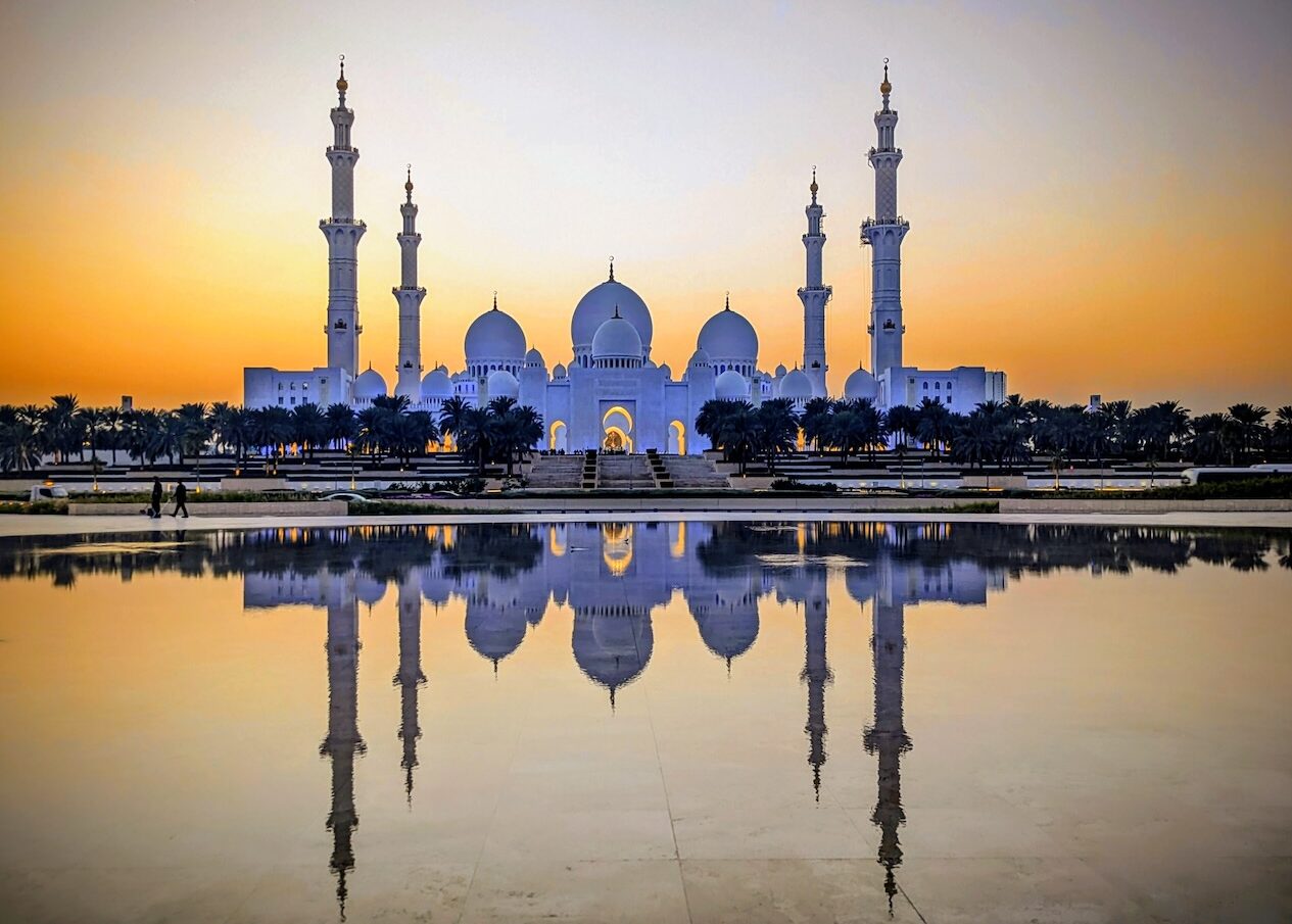 mosquée d'ABu Dhabi coucher de soleil